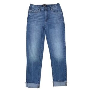 GAP Universal Slim Boyfriend Jeans Medium Wash Size 6 28T Cuffed Frayed Hem